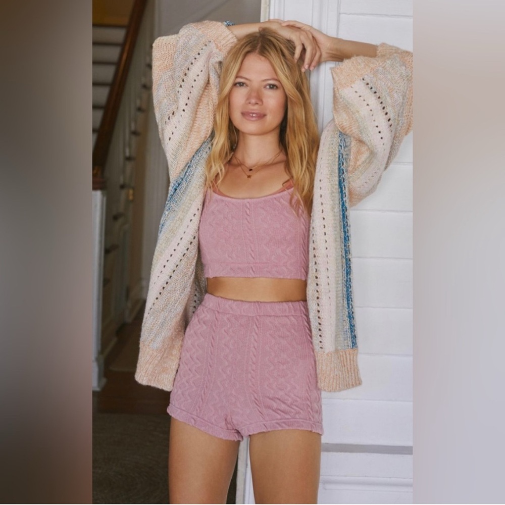 Anthropologie cable knit top stretch shorts crochet set